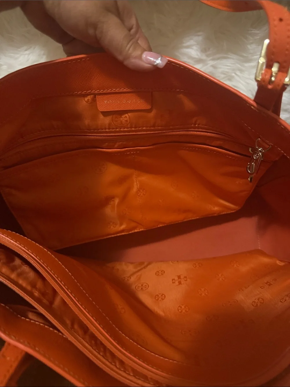Tory Burch Bright Orange Saffiano Leather Tote